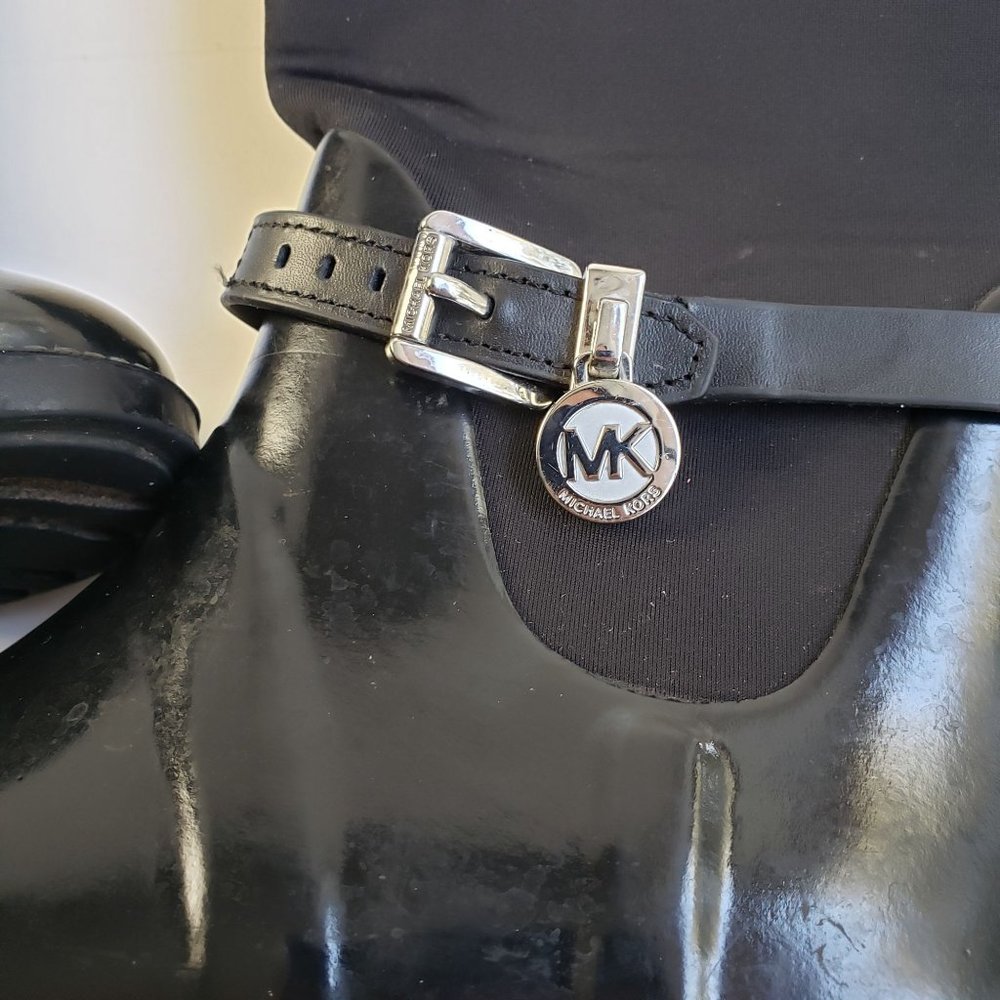 Michael Kors Black Rubber Tall Rain Boots Pull On Logo Charm Detail - Picture 12 of 15